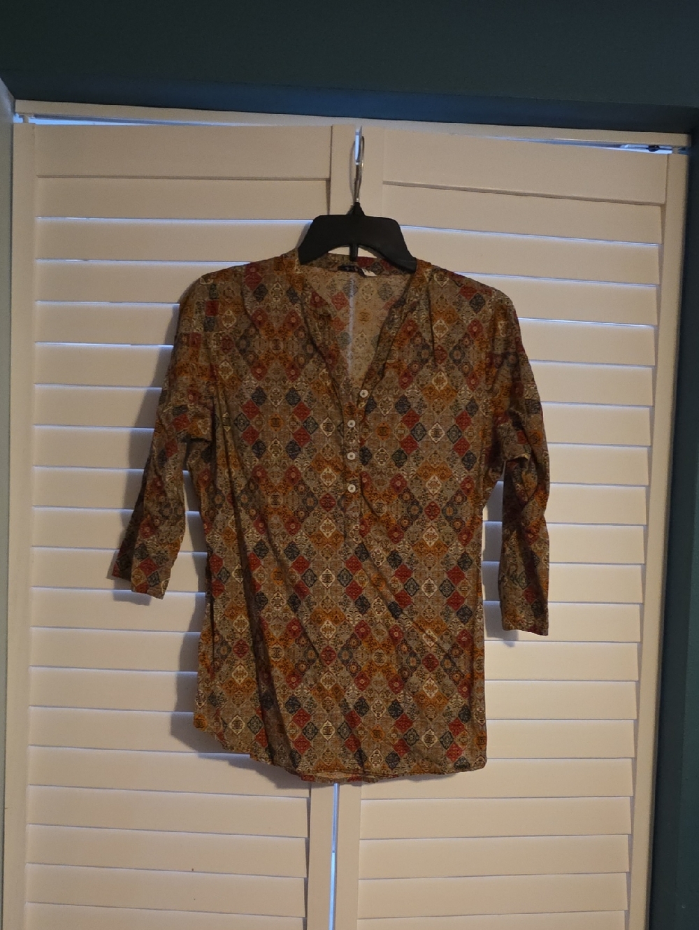 Patterned Boho Button-Front Tunic Top - Multi Color